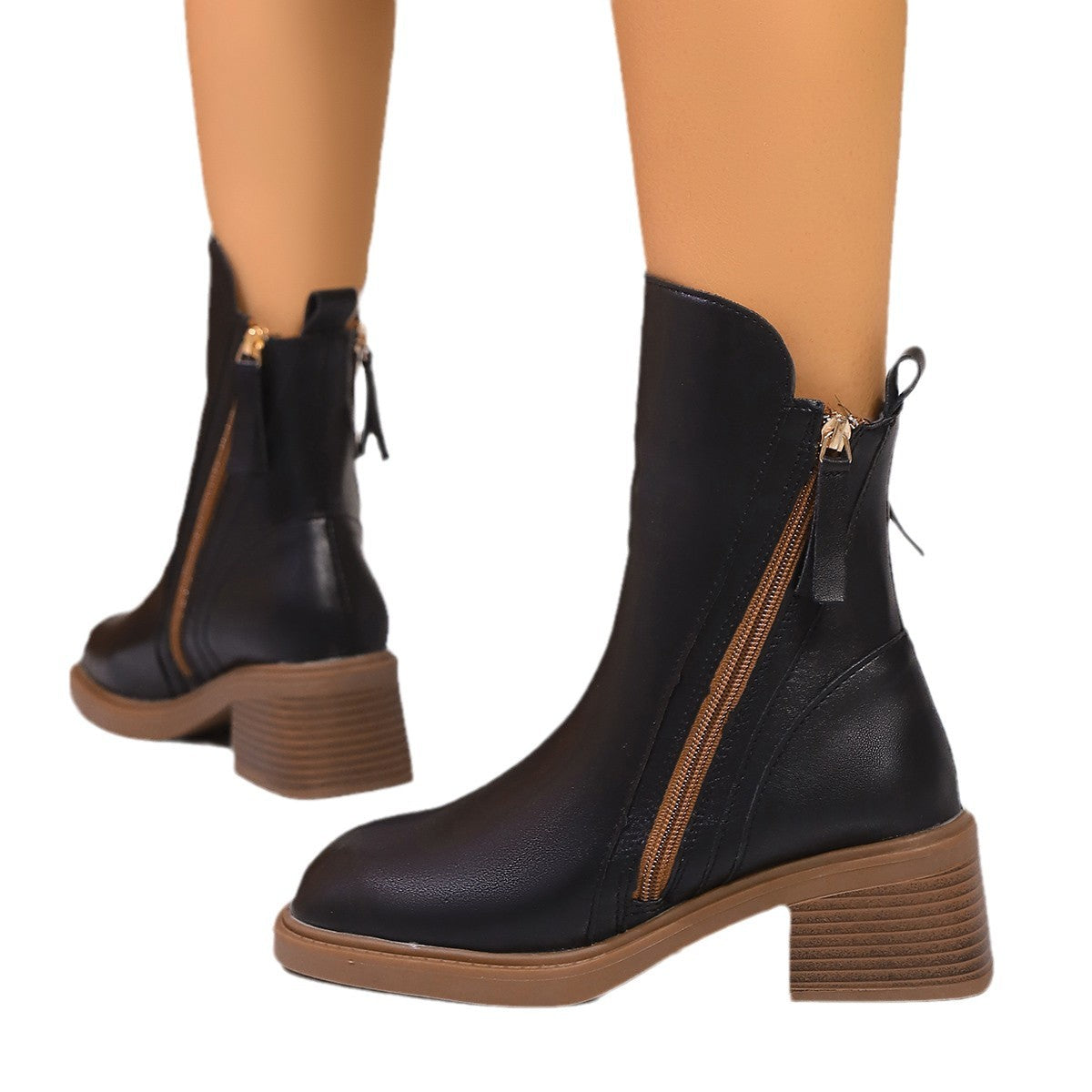 Retro Mid-Cut Side Zipper Martin Boots