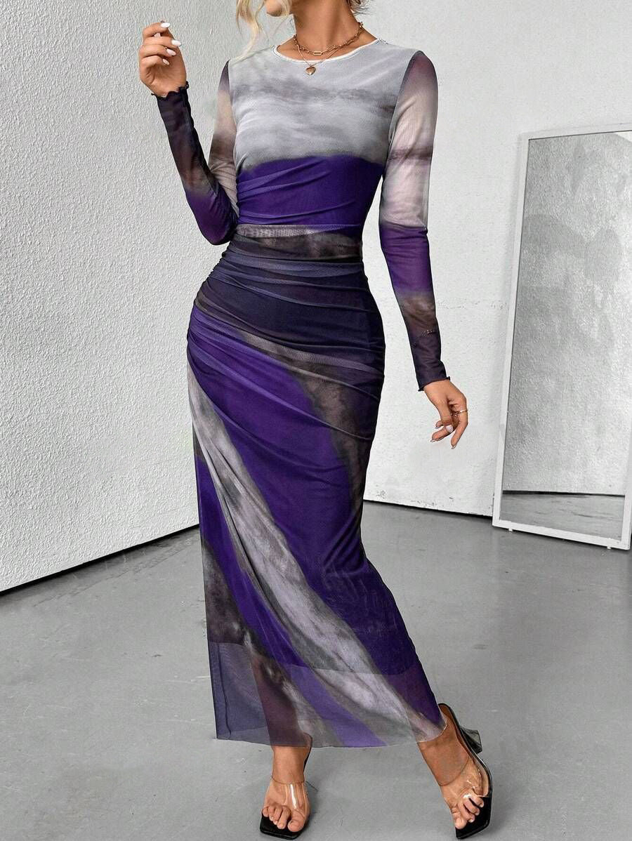 Elegant Contrast Rendered Slim Waist Dress