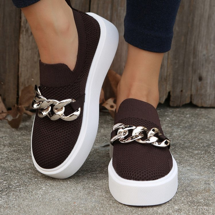 Thick-soled fly-woven breathable sneakers