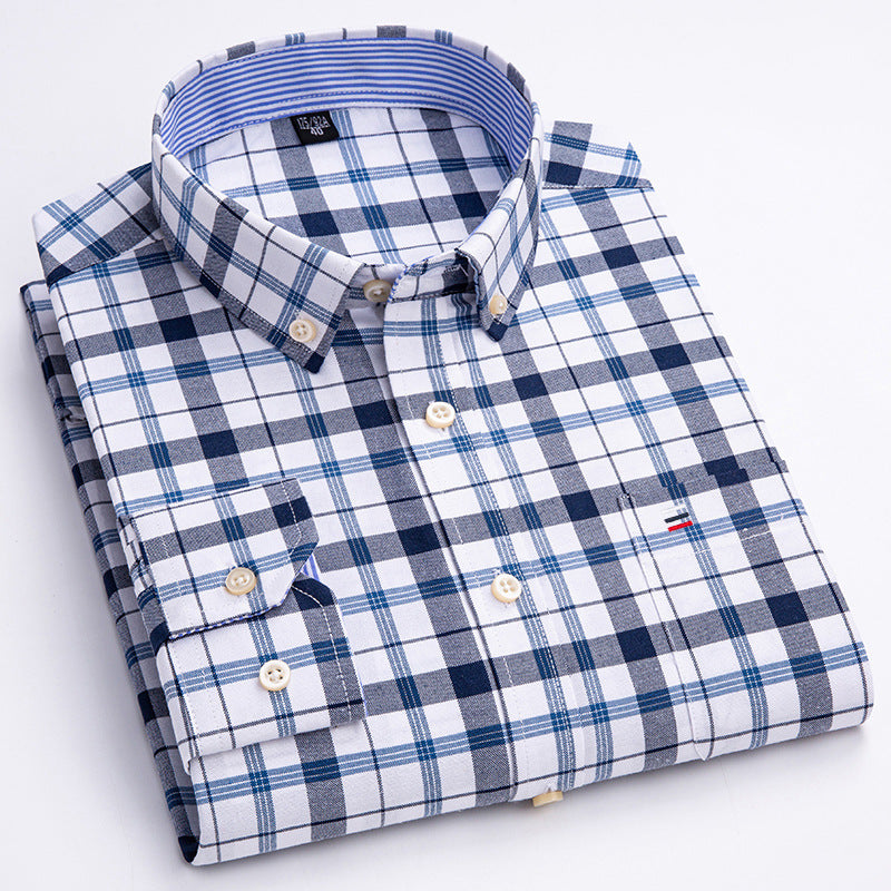 Men's 100% Cotton Oxford Plaid Shirt  Plus Size, Long Sleeve