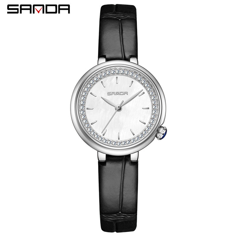 Elegant Malachite Quartz Watch with Crystal Stones - Luxury Women's