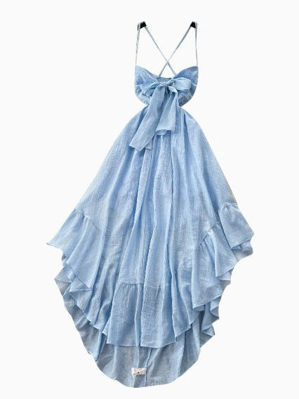 French Elegance Asymmetrical Halter Maxi Dress