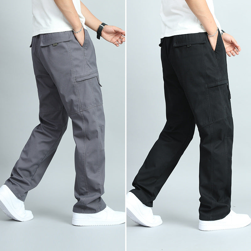 Men's Summer Thin Cotton Cargo Pants – Loose Fit Multi-Pocket Straight Casua