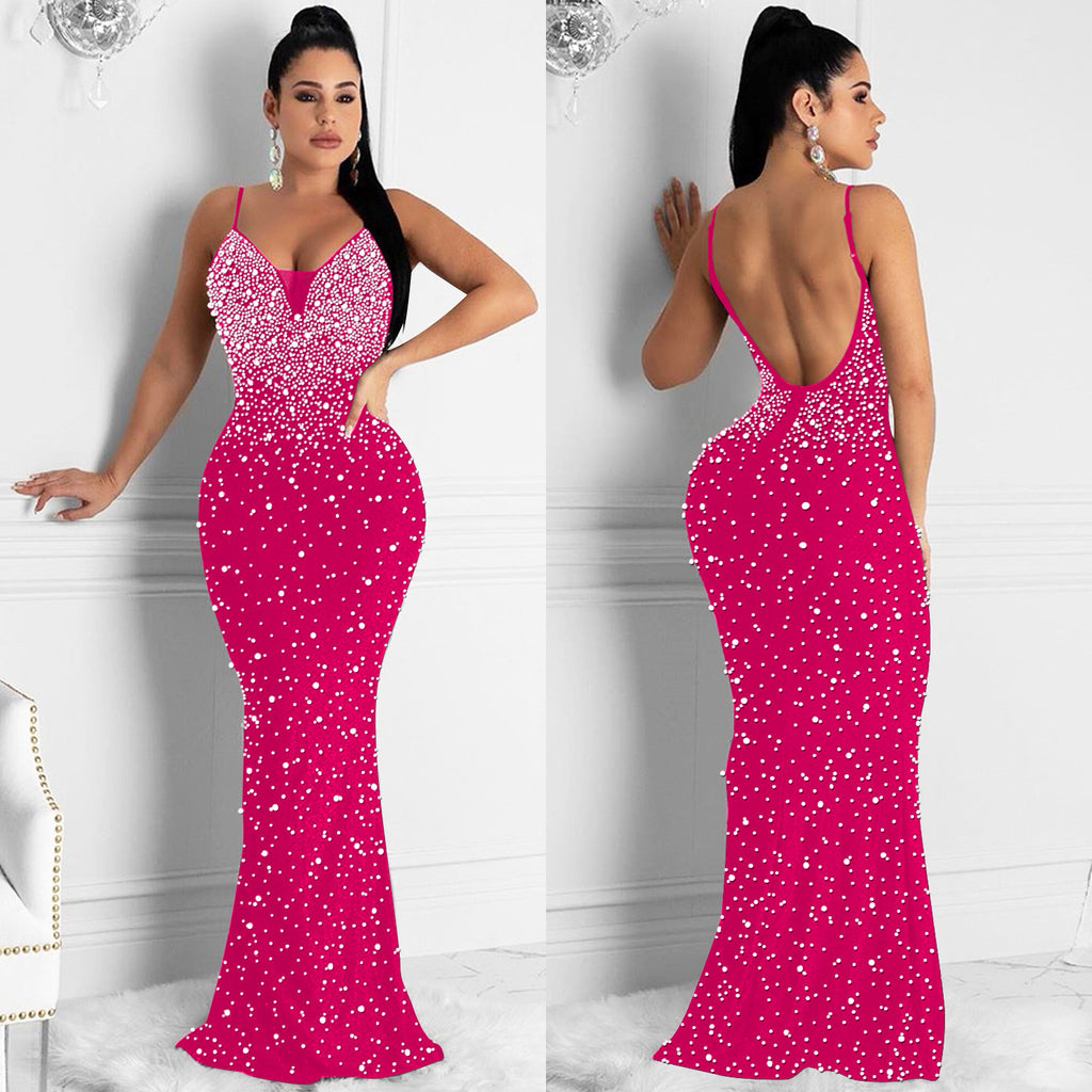 Hot Diamond Sexy Suspenders Sleeveless Long Dress