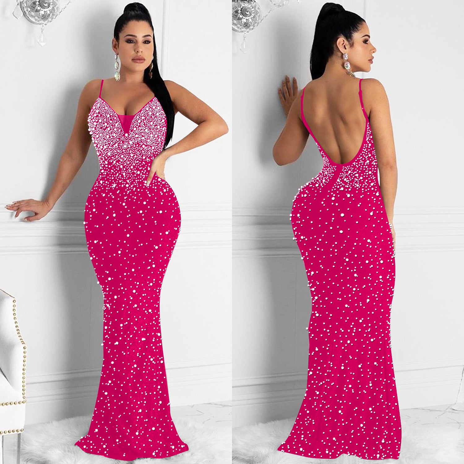 Hot Diamond Sexy Suspenders Sleeveless Long Dress