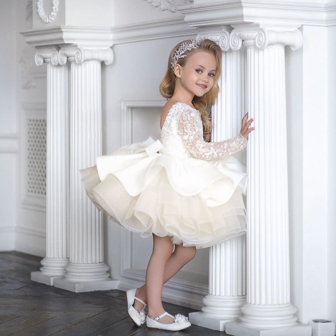 Long Sleeve Sequin & Tulle Princess Gown
