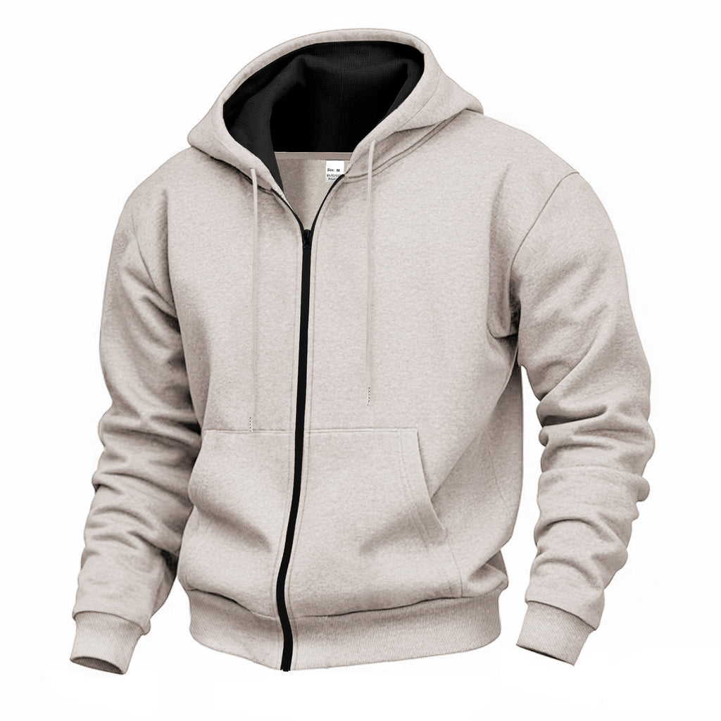 Mens Autumn/Winter Fleece Hooded Zip-Up Sweatshirt