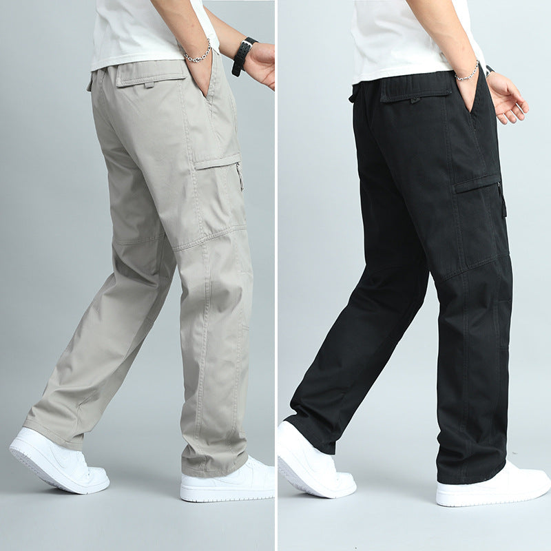 Men's Summer Thin Cotton Cargo Pants – Loose Fit Multi-Pocket Straight Casua
