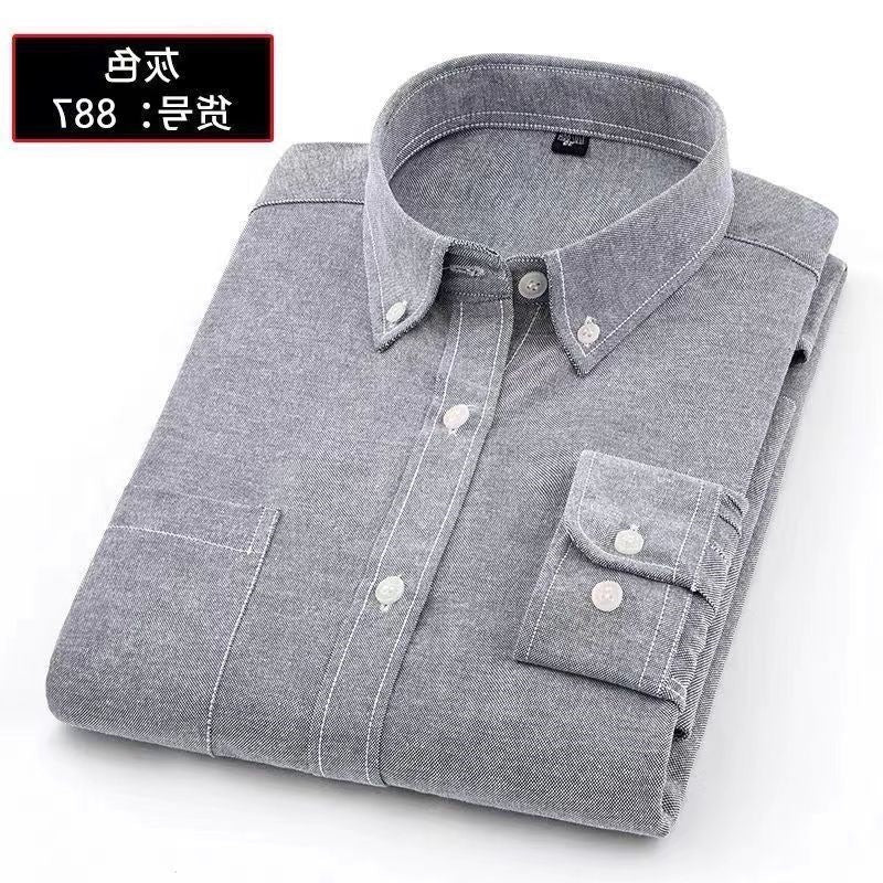 Men’s Solid Color Oxford Cotton Long-Sleeve Shirt
