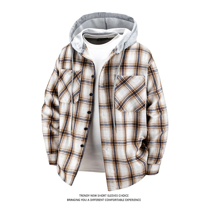 Japanese Trendy Hooded Plaid Shirt Jacke
