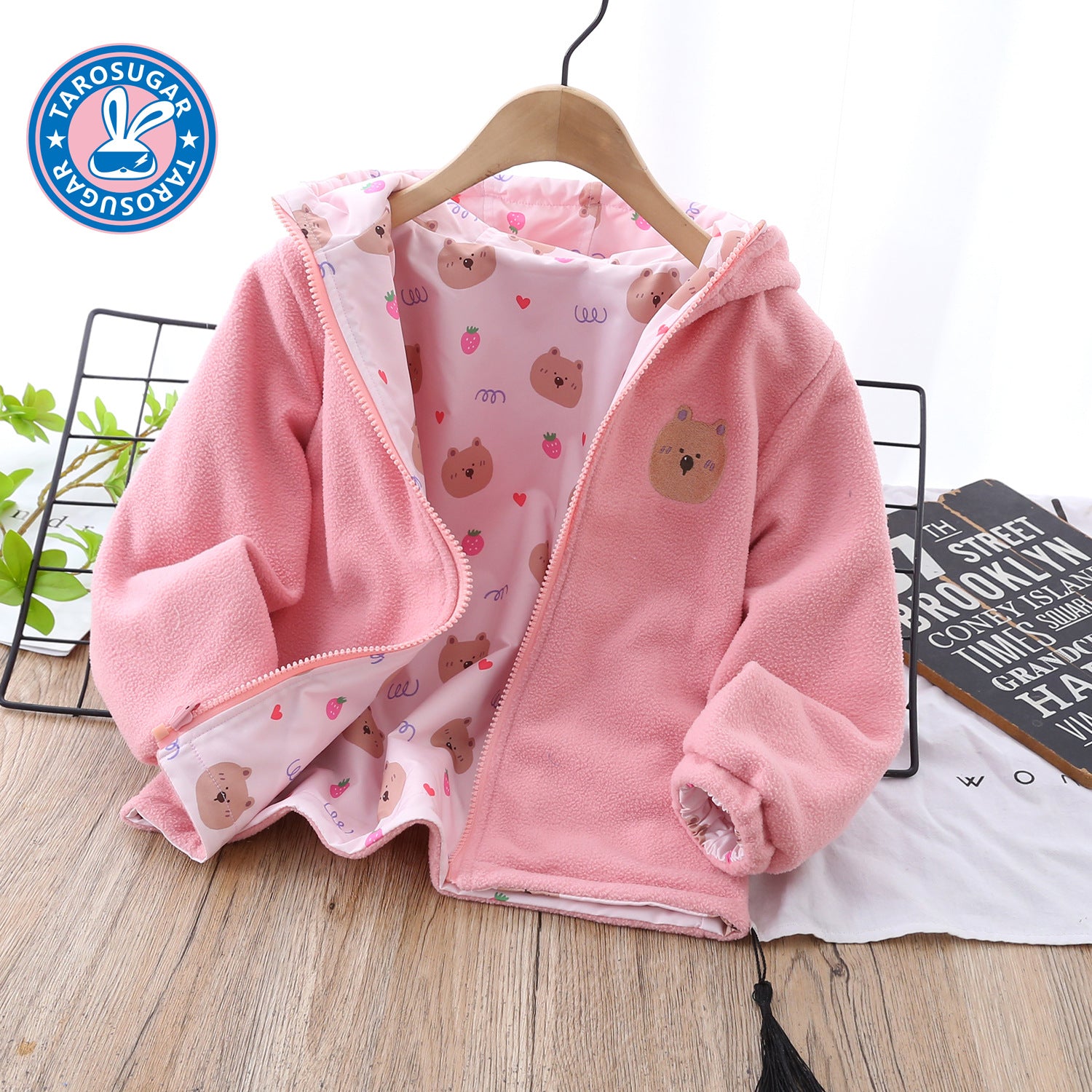 Reversible Girls' Hooded Polar Fleece Jacket  Thickened Winter Warmth