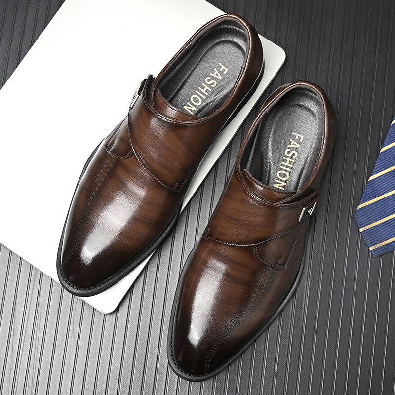 British Style Velcro Leather Shoes for Men  Business Casual & Formal Slip-On