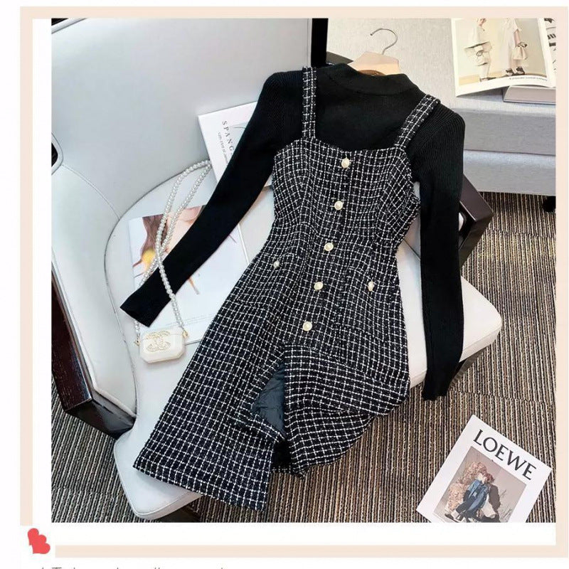 Tweed small fragrance style sub strap skirt two set