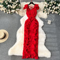 Elegant High-End Pleated Ruffle Evening Dress