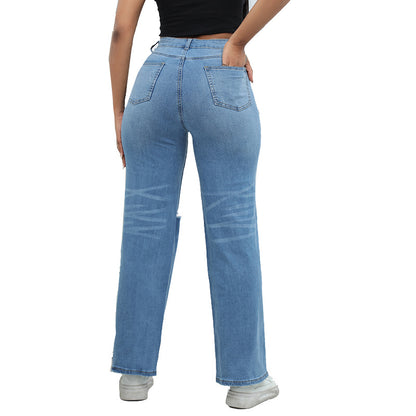 High-quality temperament ripped wide-leg pants jeans