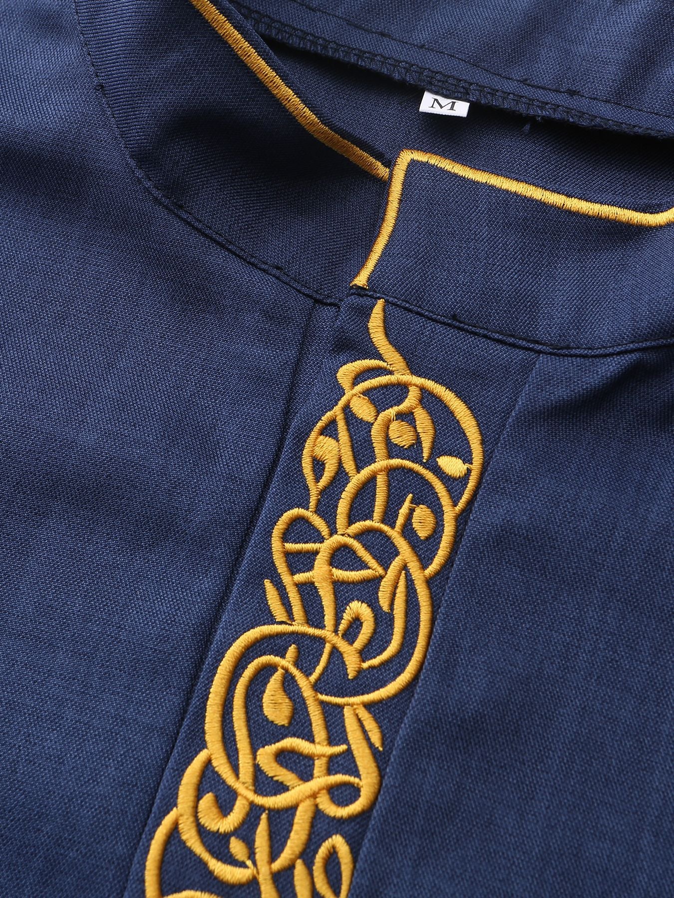 Mens Ethnic Embroidered Stand Collar Long Sleeve Shirt