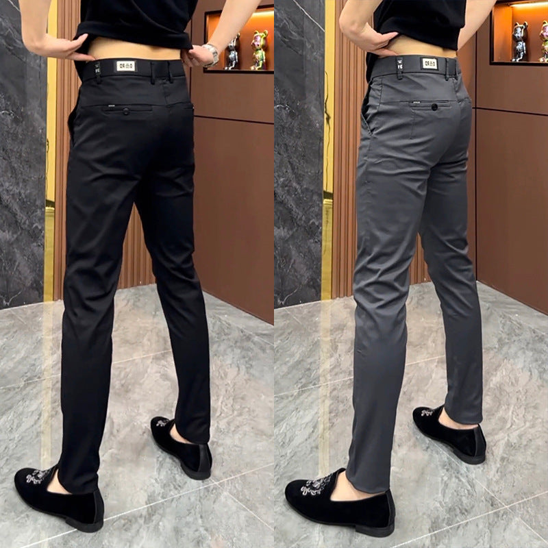 Men’s Solid Color Slim Straight Business Casual Trousers