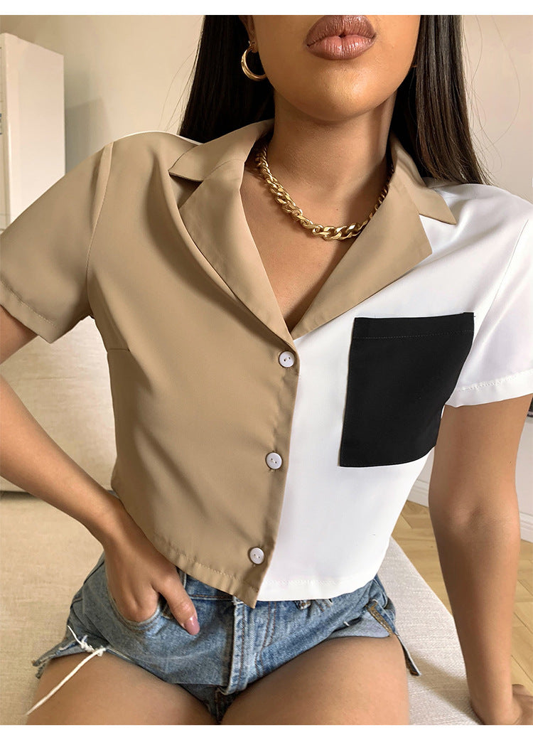 Women's clothing new sexy single-breasted short-sleeved shirt