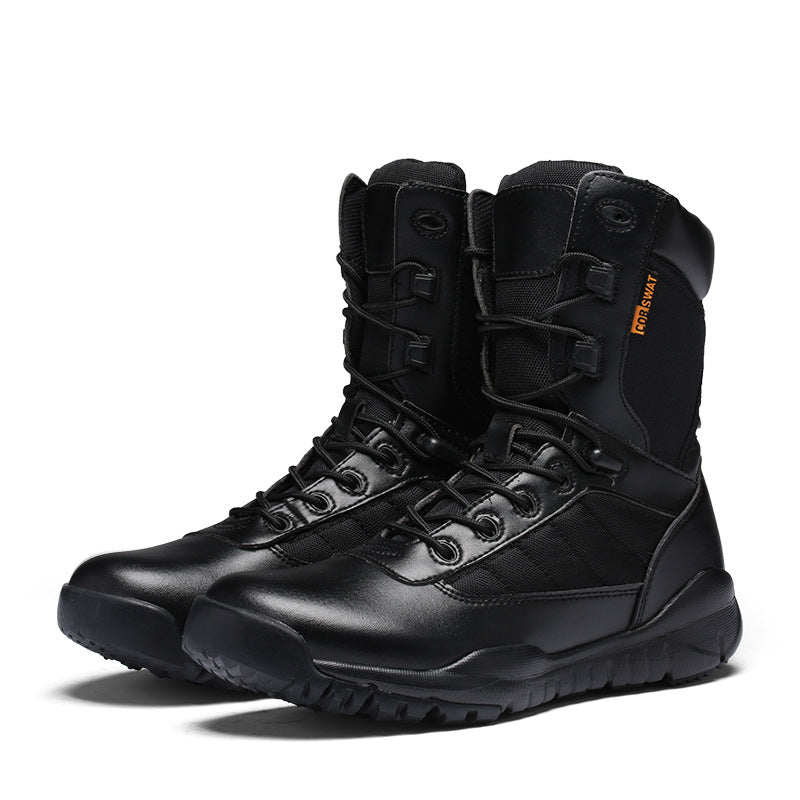 Mens Cross-Border Spring & Summer Leather Outdoor Sports Shoes  Thick-Soled Hiking & Military Style Training Boots