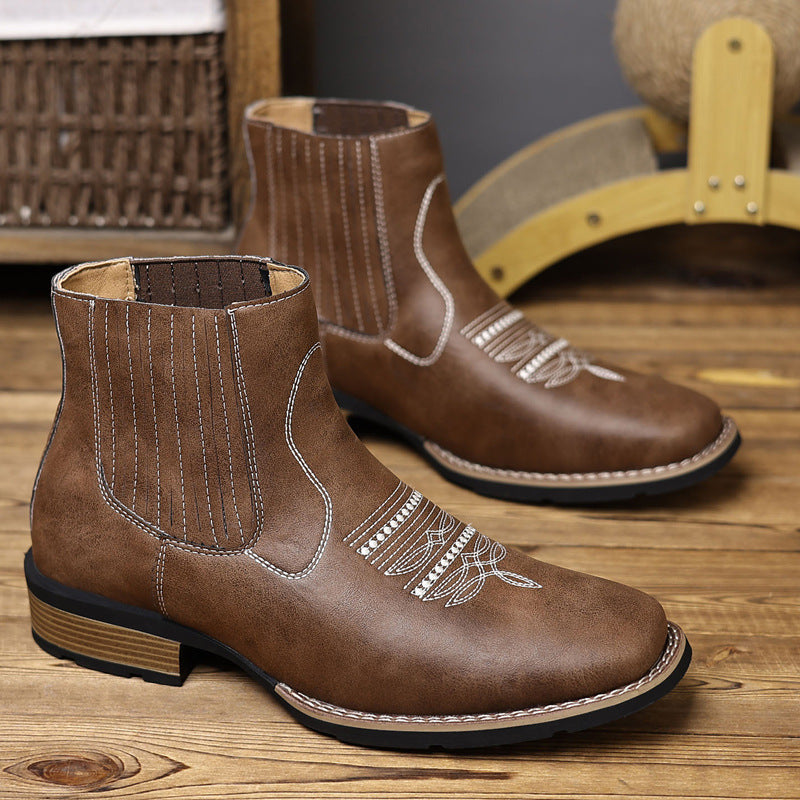 R005 Embroidered Slip-On Chelsea Martin Boots for Men