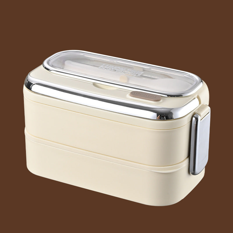 Stainless Steel Double-Layer Lunch Box with Handle & Utensils