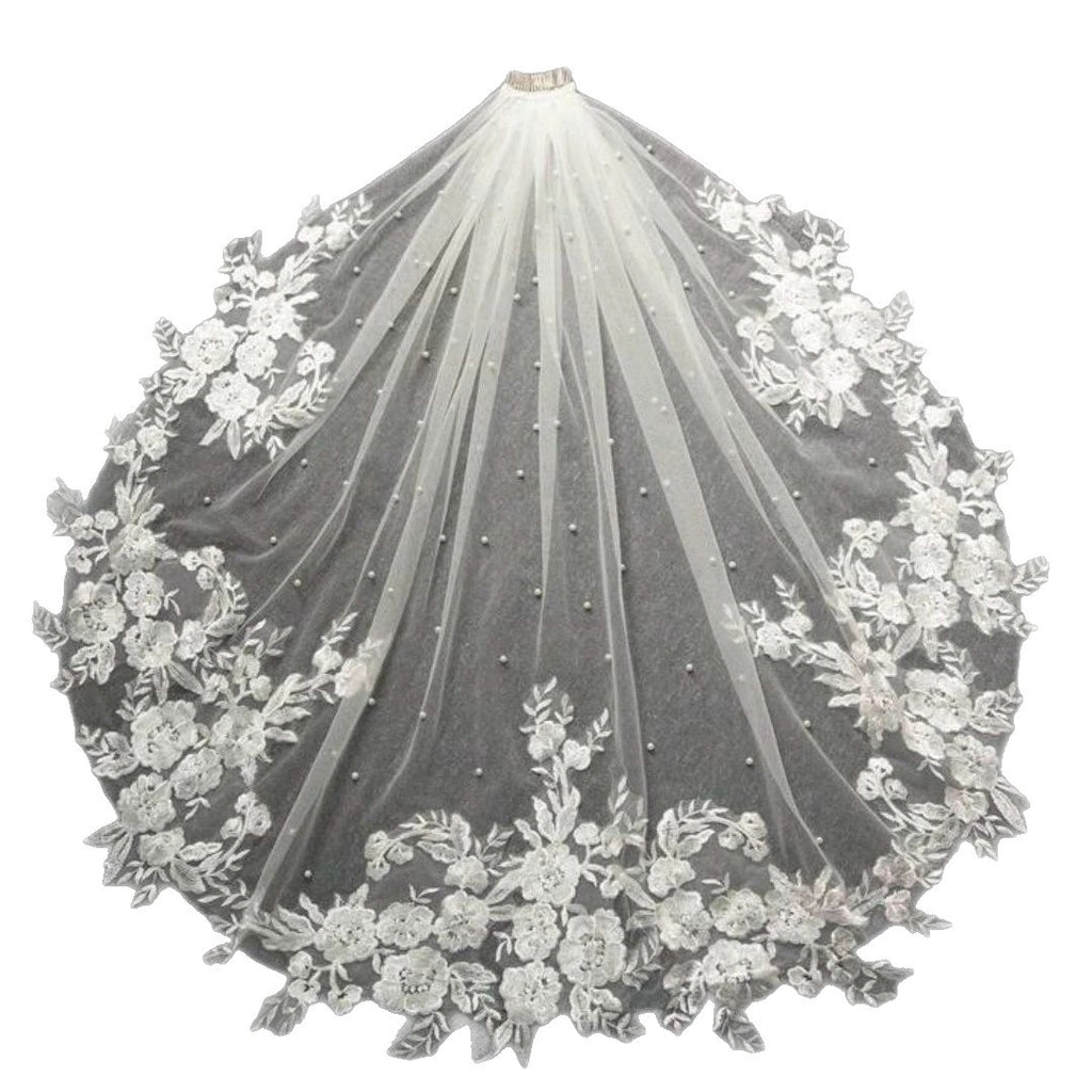 Pearl Embroidered Short Bridal Veil