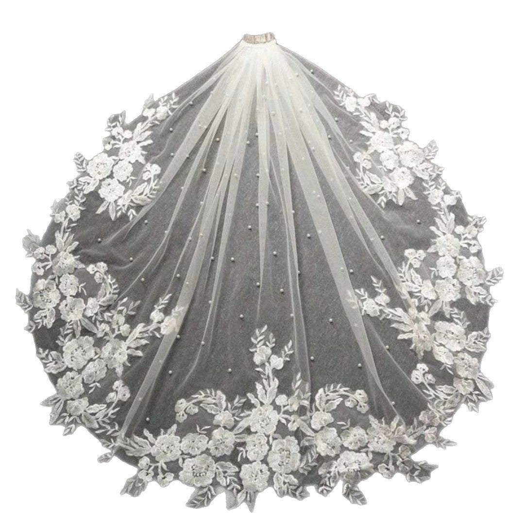 Pearl Embroidered Short Bridal Veil