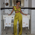 Sexy Off-Shoulder Crop Top & High-Waisted Trousers Two-Piece Set