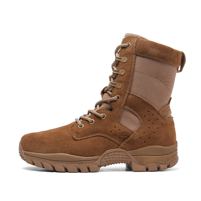 Mens Brown Combat Training Boots  Waterproof Desert Tactical Boots with Side Zipper & Non-Slip Sole