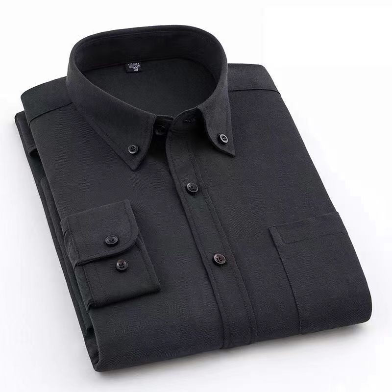 Men’s Solid Color Oxford Cotton Long-Sleeve Shirt