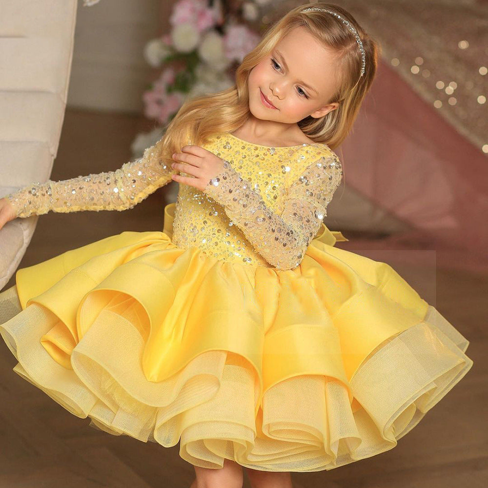 Long Sleeve Sequin & Tulle Princess Gown