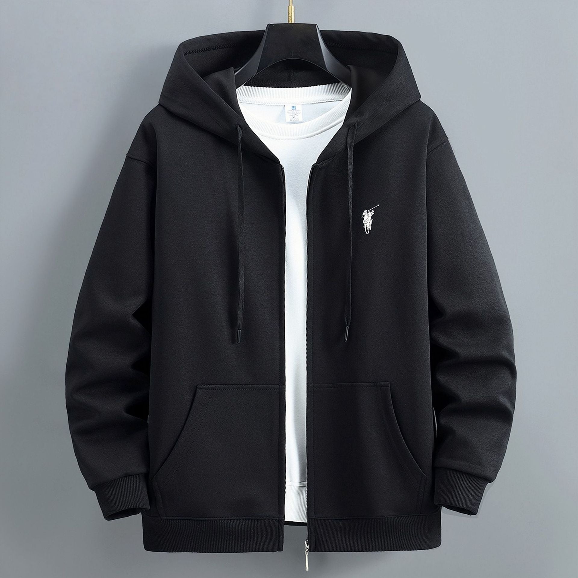 Mens Thick Cotton Fleece Zip-Up Hoodie