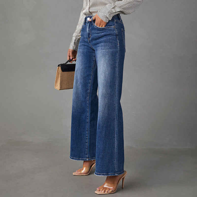 Straight high-stretch denim pants
