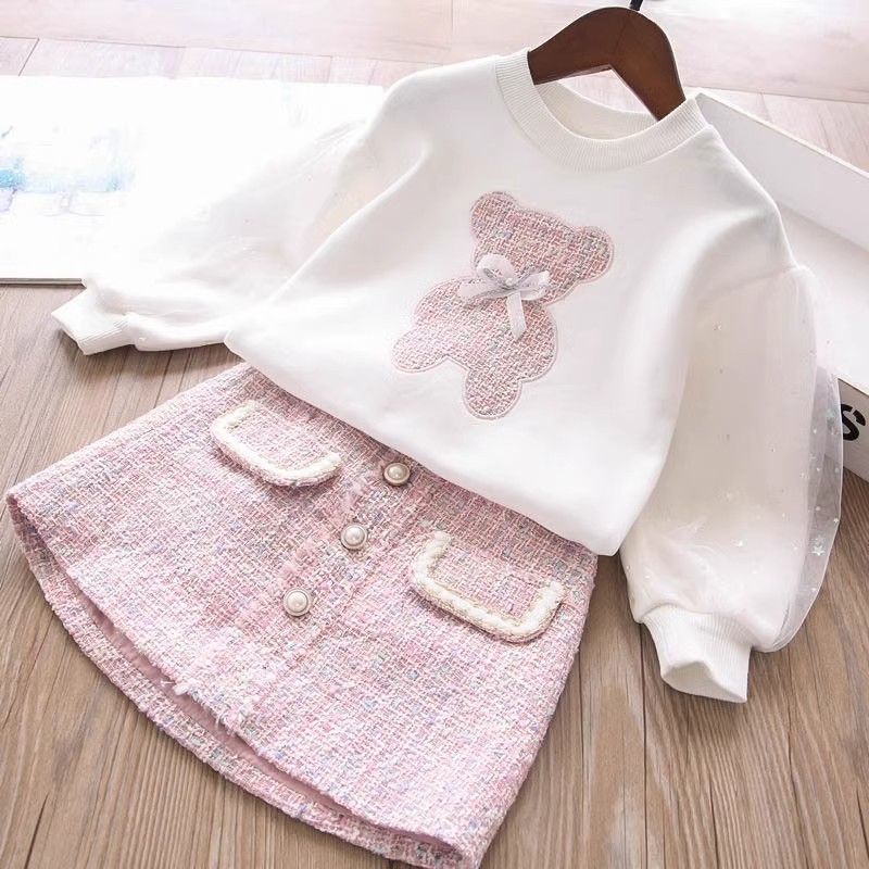 Embroidered Sweater & Tweed Skirt