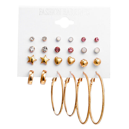 Set Pearl Crystal Stud Earrings