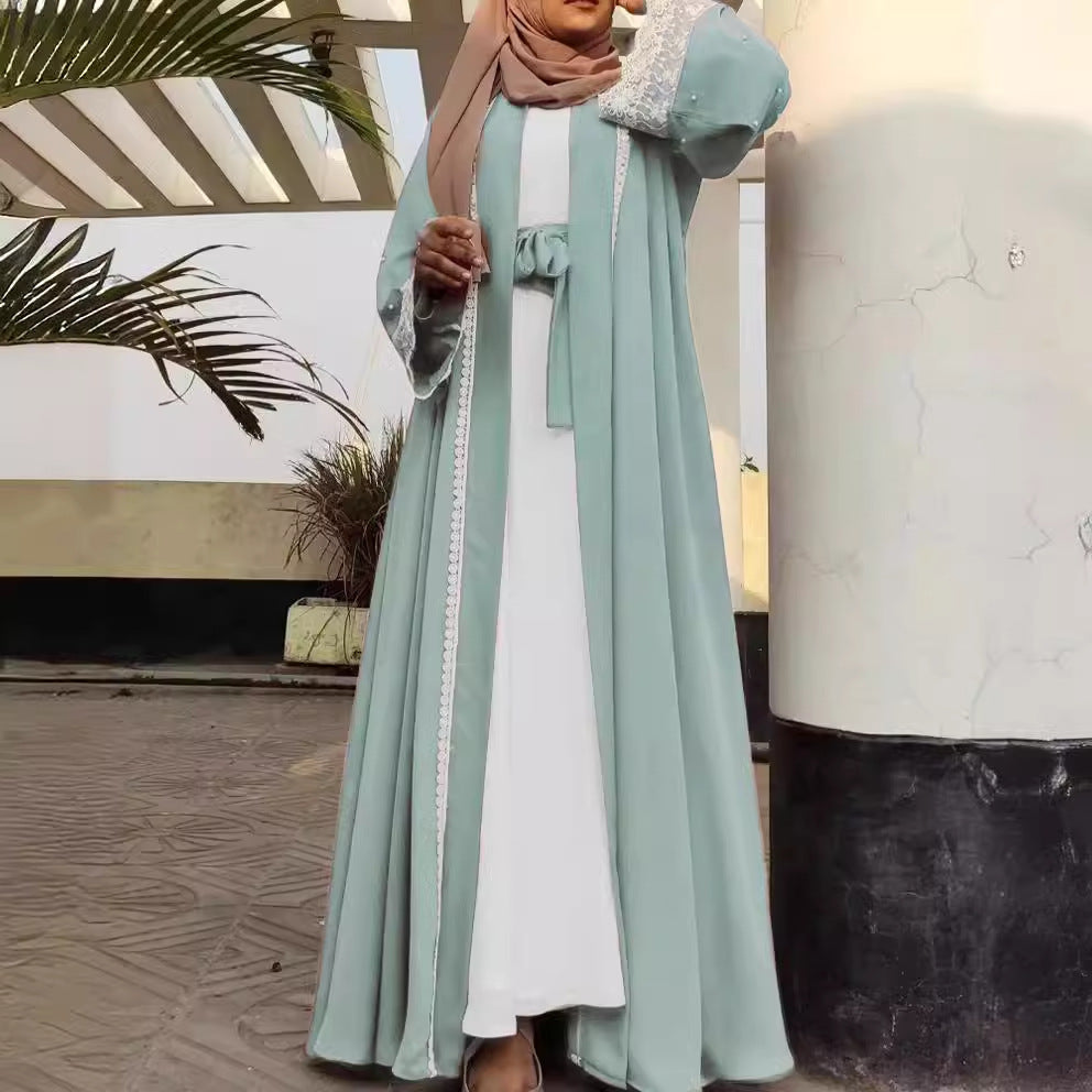 Embroidered Spliced Cardigan Abaya