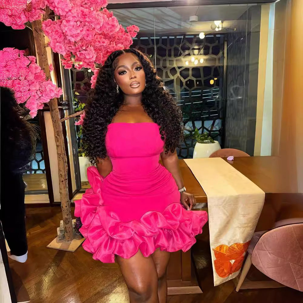 Ruffle Bandeau Sleeveless Slim Dress for Women