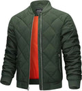 Mens Light Cotton Jacket  Diamond Quilted Stand Collar, Warm Casual Coat