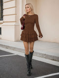 Slim Brown Long-Sleeve Bodycon Dress