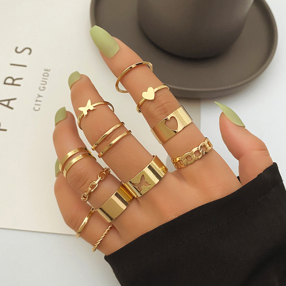 Butterfly ring opening multi-joint ring set 22 pieces love ring female design sense niche