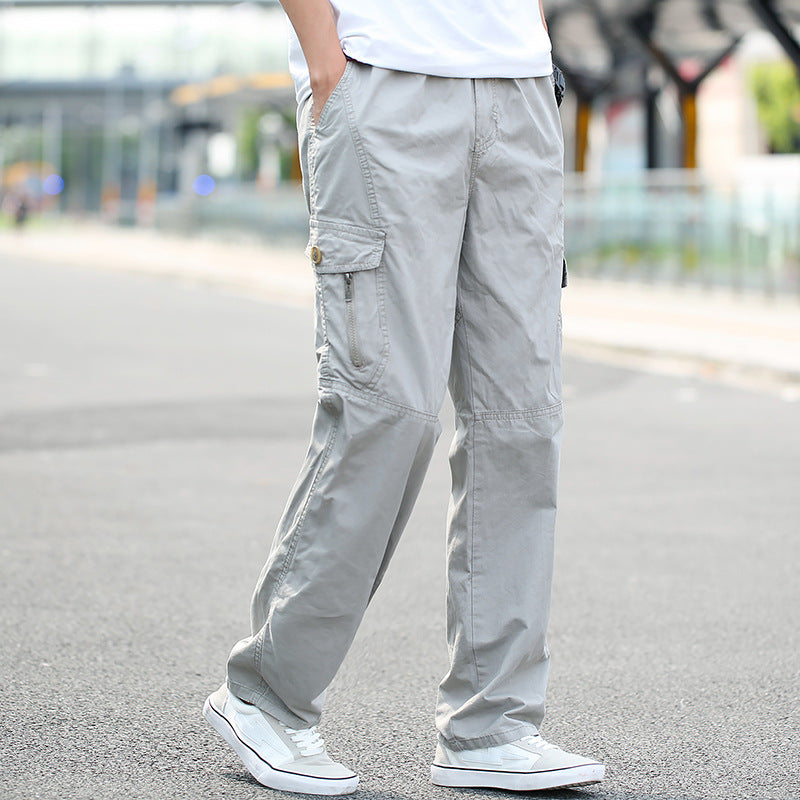 Mens Spring & Autumn Thin Cotton Cargo Pants Loose Fit, Multi-Pocket, Breathable, Plus Size (On Hand)