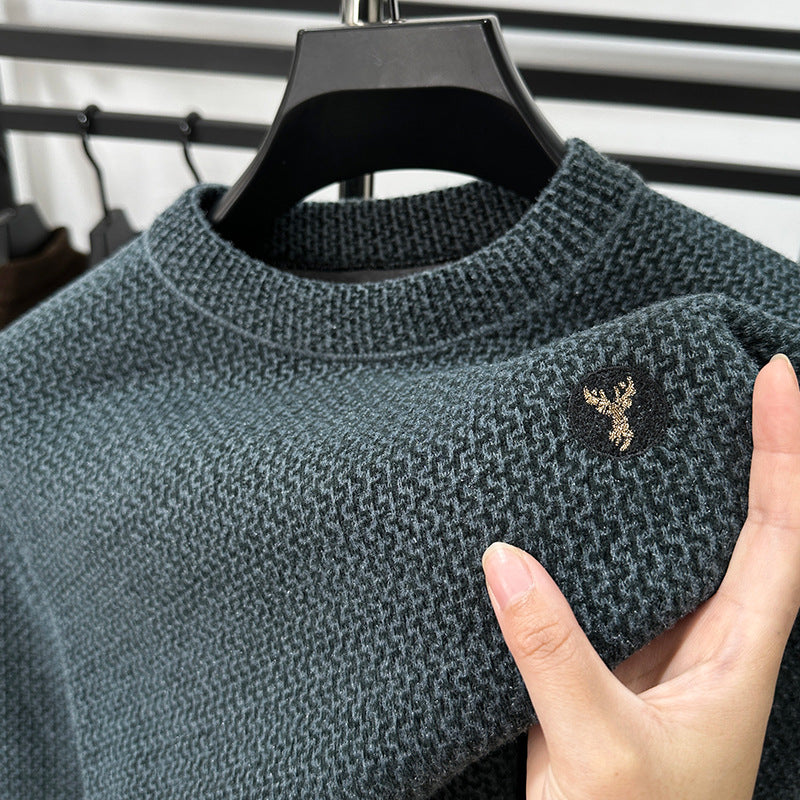 Men's Winter Fleece Pullover Sweater  Warm Round Neck Casual Sweatshirt