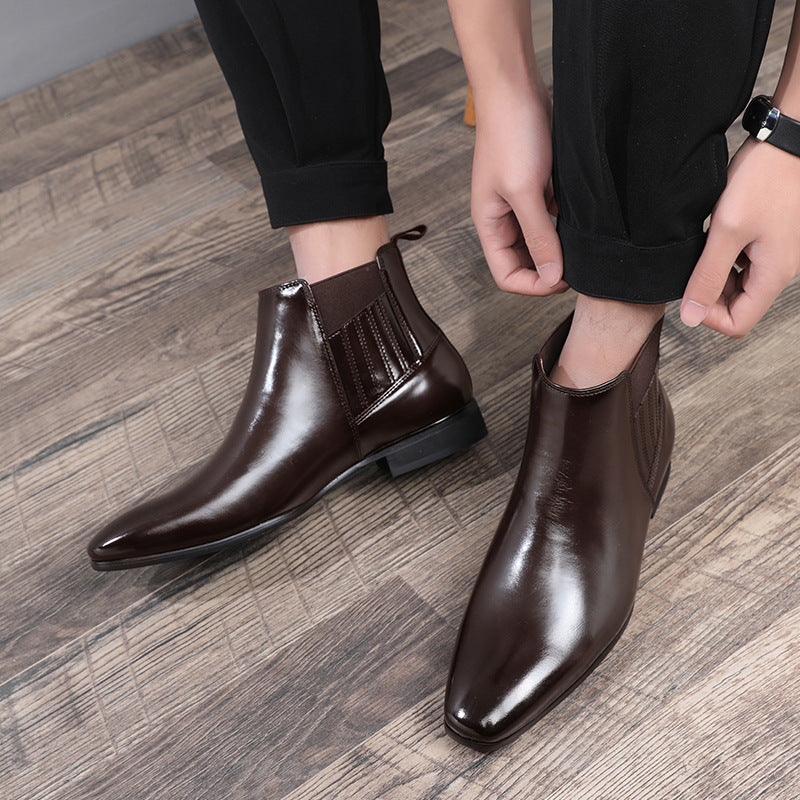 Mens Pointed Toe Chelsea Leather Boots