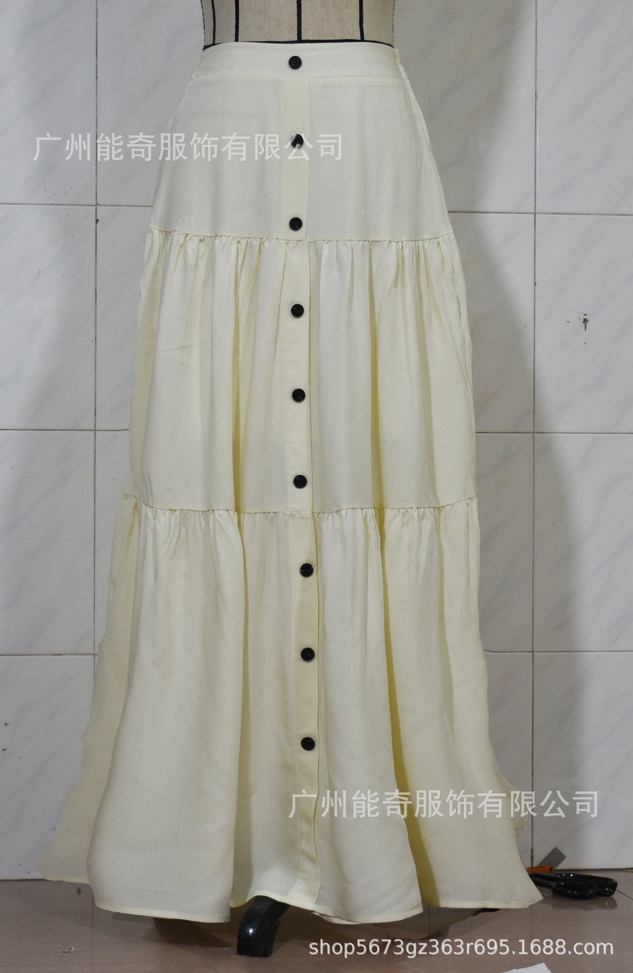 Women's Button-Front Elastic Waist Long Cake Skirt