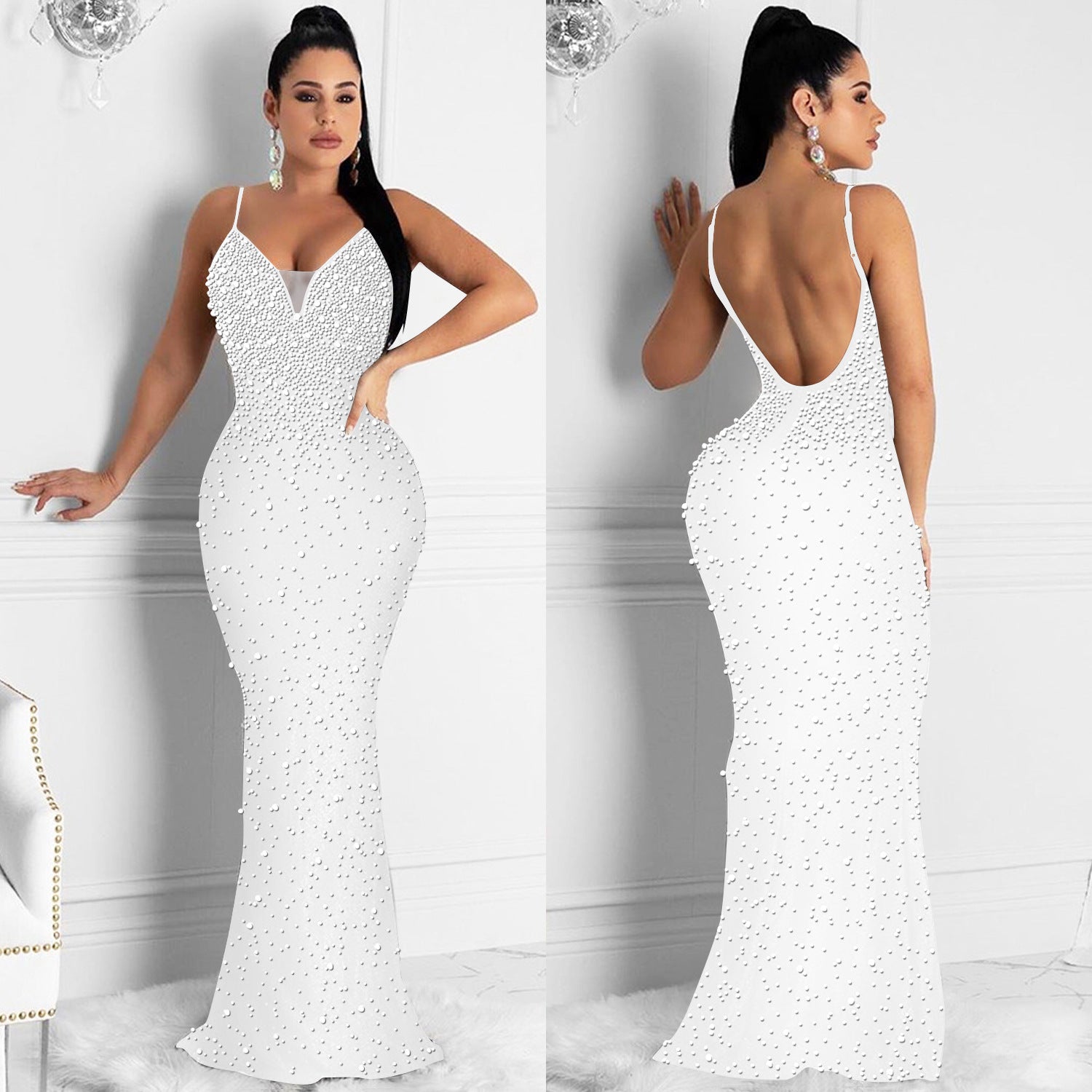 Hot Diamond Sexy Suspenders Sleeveless Long Dress