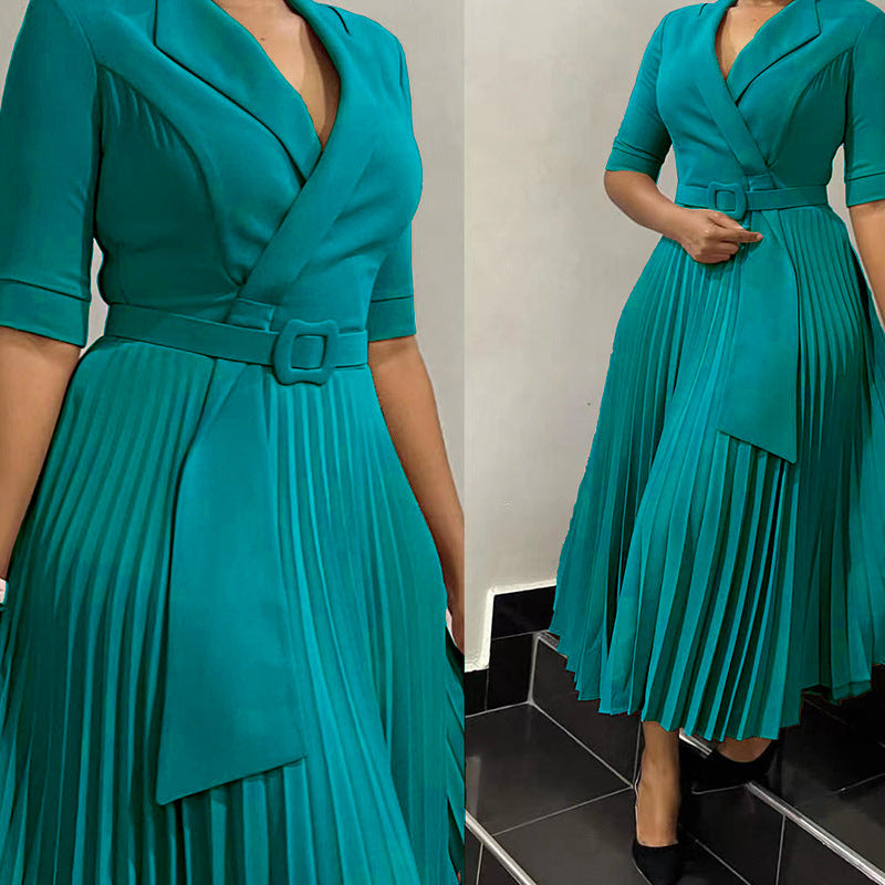 Suit Collar Press-Pleated Waist Plus Size African Dress