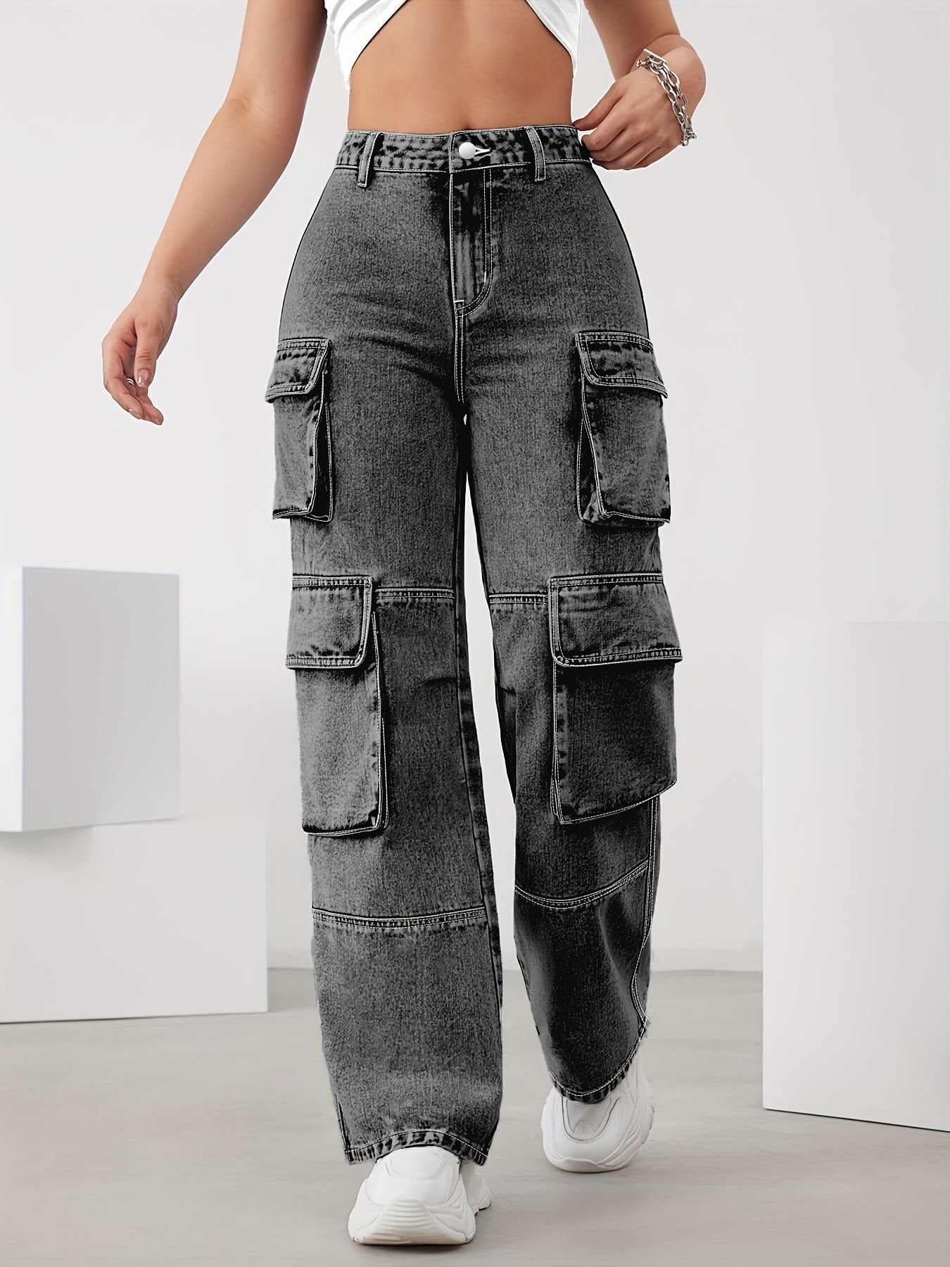 High Elastic Plus Size Casual Jeans - Deep Gray (On Hand)
