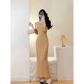 V-Neck Knitted Sweater Dress