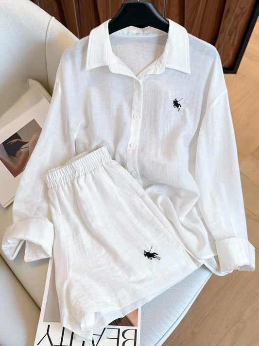 Retro Casual Embroidered Two-Piece Set