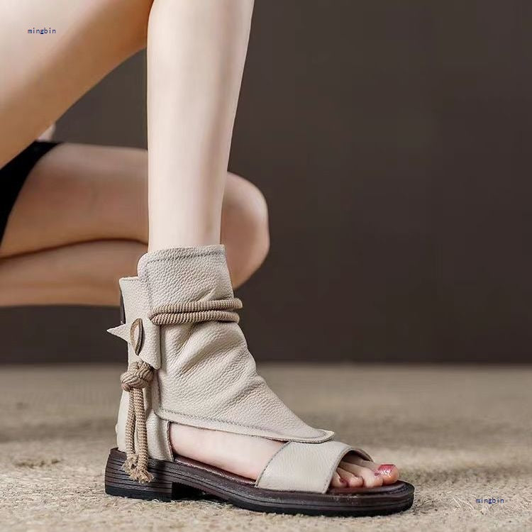 Vintage Soft Leather Roman Sandals for Women
